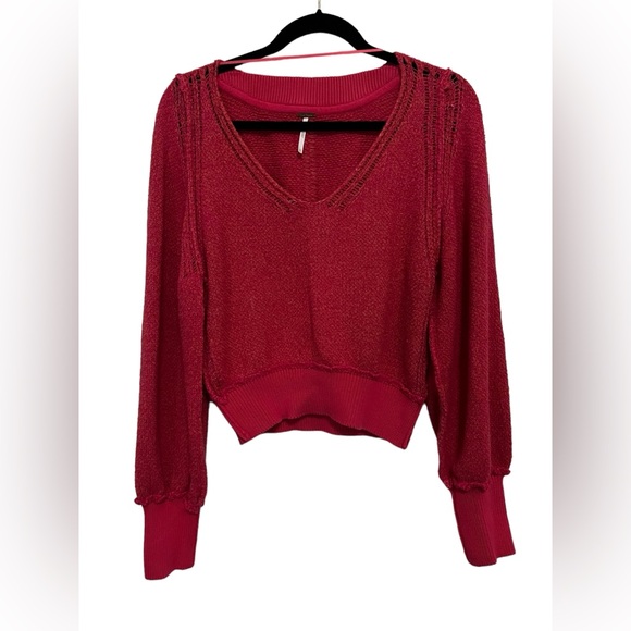 Free People Women’s Riptide Bishop Sleeves V-Neck Sweater. - Picture 4 of 11